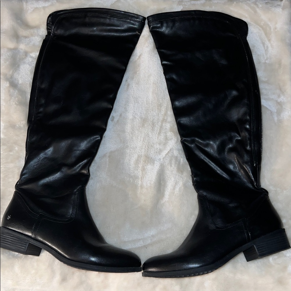 WHITE MOUNTAIN 👢 TALL OVER-THE-KNEE BLACK FAUX LEATHER VEGAN BOOTS Women 11 - Picture 2 of 15